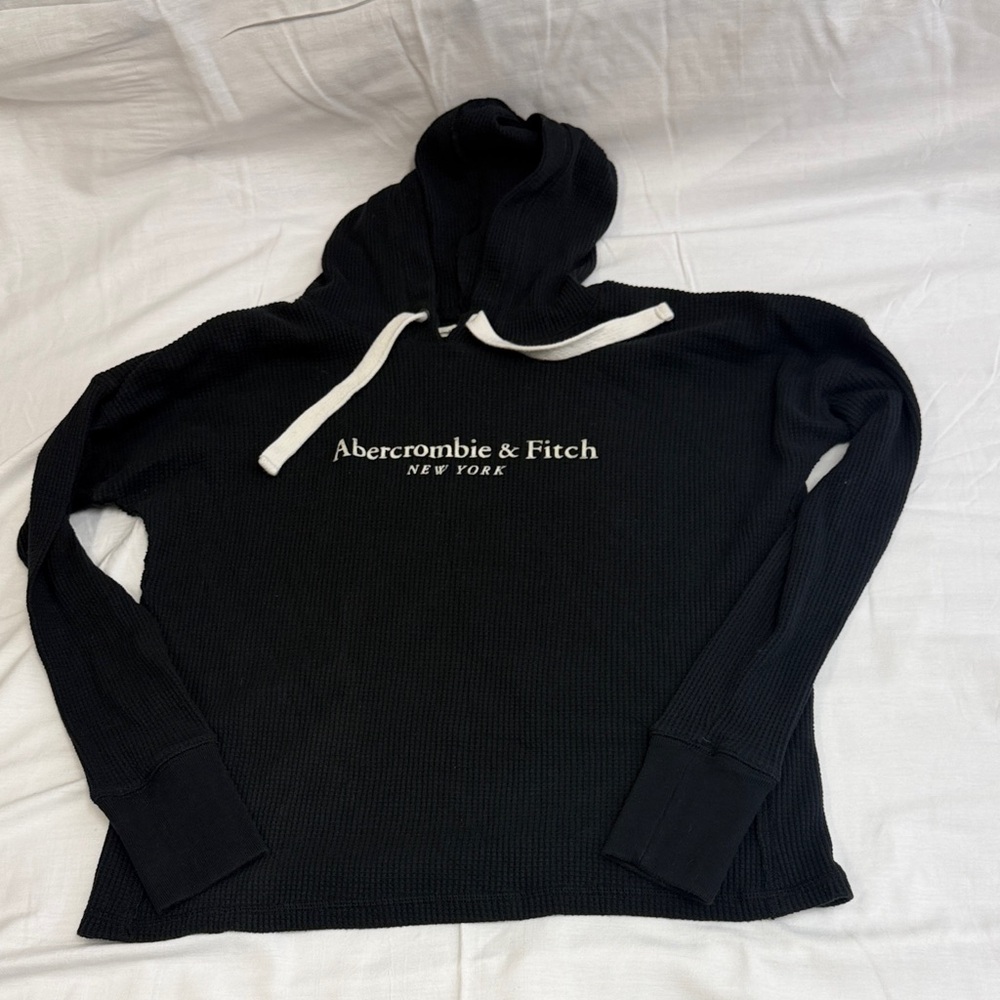 Men’s Abercrombie & Fitch Waffle Knit Black Pullover Hoodie Medium